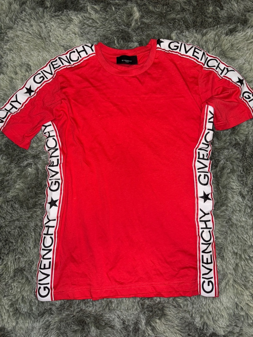 Givenchy Red Crewneck T‑Shirt with Logo Tape